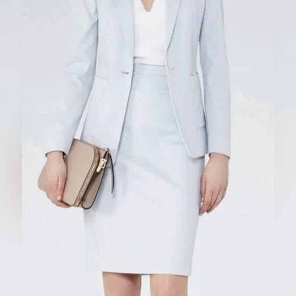 REISS Harloe Textured Pencil Skirt in Light Gray  Size 10    Frosted Mint - Picture 1 of 10